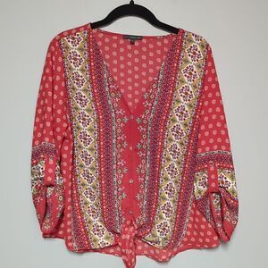 West Kei Red V Neck Blouse